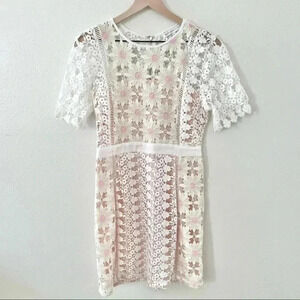 Endless Rose White Lace Floral Sheer Dress with Pink Accents